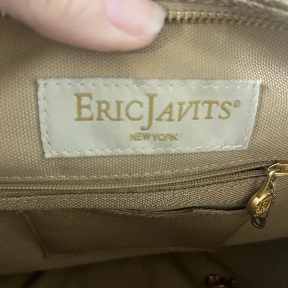 Eric Javits New York Tan Woven Zipper Top Bronze Link‎ Boho Bag Vintage